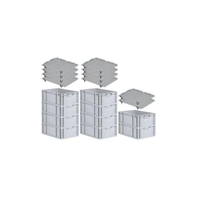 PROREGAL SparSet 10x Eurobox NextGen Economy mit Auflagedeckel & 4x Verschlüsse Schwarz, Griffe zu, HxBxT 22x40x60cm, 44L, Eurobehälter, Box Image