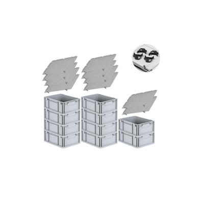 PROREGAL SparSet 10x Eurobox NextGen Economy mit Auflagedeckel & 4x Verschlüsse Schwarz, Griffe zu, HxBxT 17x30x40cm, 16L, Eurobehälter, Box Image
