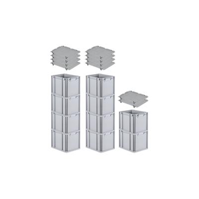 PROREGAL SparSet 10x Eurobox NextGen Economy mit Auflagedeckel & 4x Verschlüsse Schwarz, Griffe zu, HxBxT 32x30x40cm, 30L, Eurobehälter, Box Image
