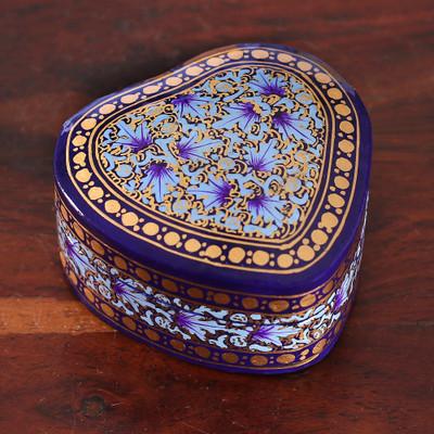 'Heart-Shaped Blue and Golden Papier Mache Decorative Box'