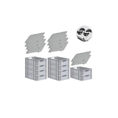 PROREGAL SparSet 10x Eurobox NextGen Economy mit Auflagedeckel & 4x Verschlüsse Schwarz, Griffe offen, HxBxT 17x40x60cm, 34L, Eurobehälter Image