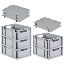 PROREGAL SparSet 5x Eurobox NextGen Economy mit Auflagedeckel & 4x Verschlüsse Schwarz, Griffe offen, HxBxT 17x30x40cm, 16L, Eurobehälter, Box Image