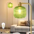 Lampadaire salon avec Abat-jour en verre nervuré vert,ampoule LED,facile à assembler,base