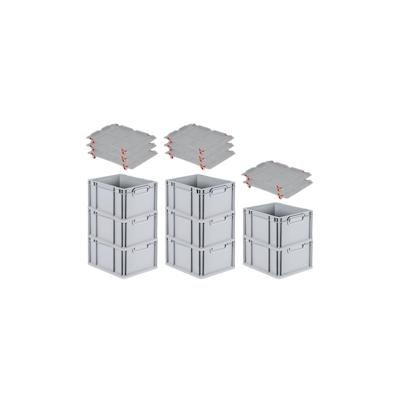 PROREGAL SuperSparSet 8x Eurobox NextGen Economy mit Auflagedeckel & 4x Verschlüsse Rot, Griffe zu, HxBxT 22x30x40cm, 20L, Eurobehälter, Box Image