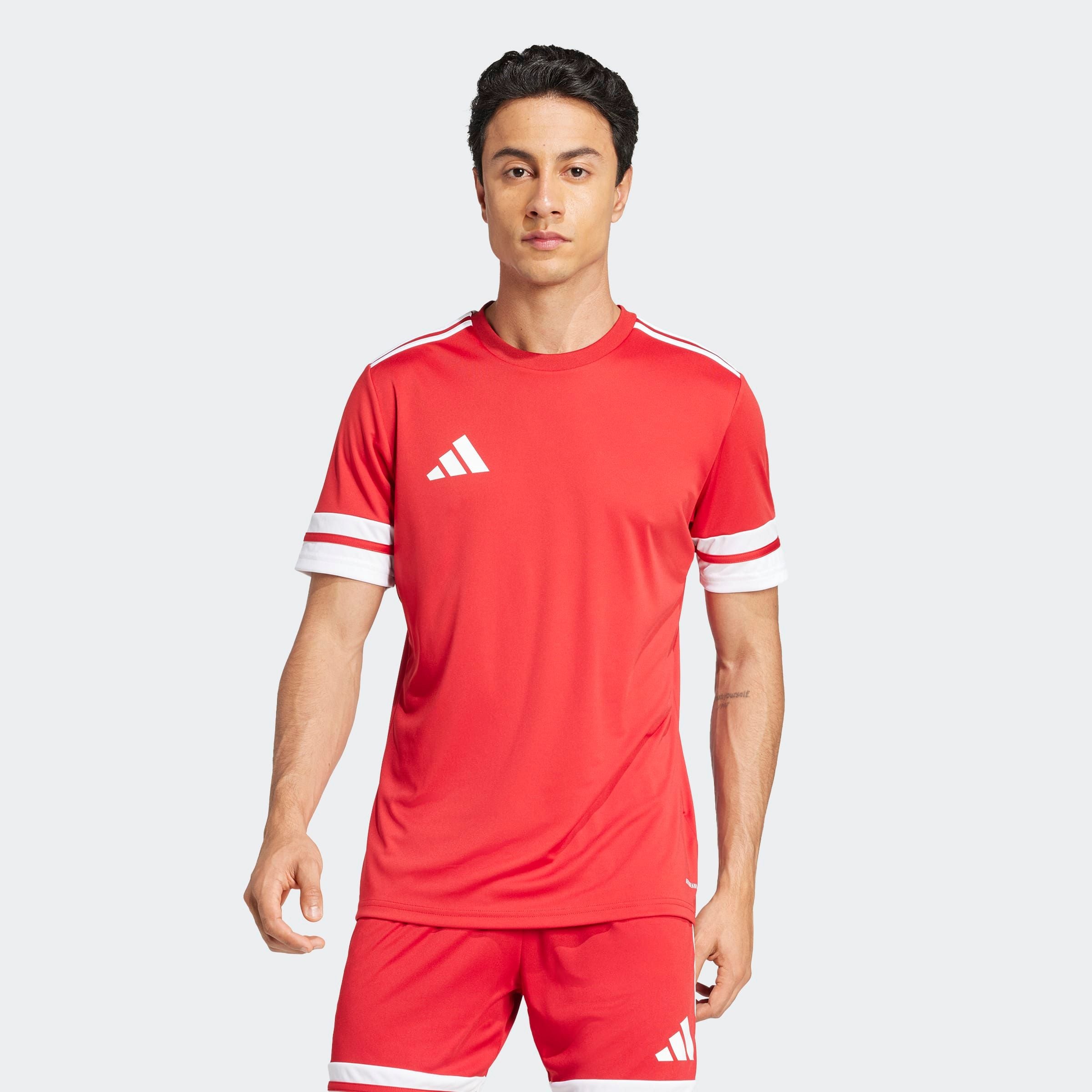 Fußballtrikot ADIDAS PERFORMANCE "SQUA25 JSY M", Herren, Gr. XL, rot (team power rot 2, weiß), Obermaterial: 100% Polyester, Rundhals, Trikots Fußballtrikot