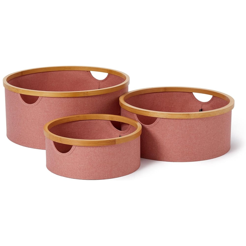 LUMALAND Bambus-Rahmen Aufbewahrungsbox rund - 3er-Set - Rosa Image
