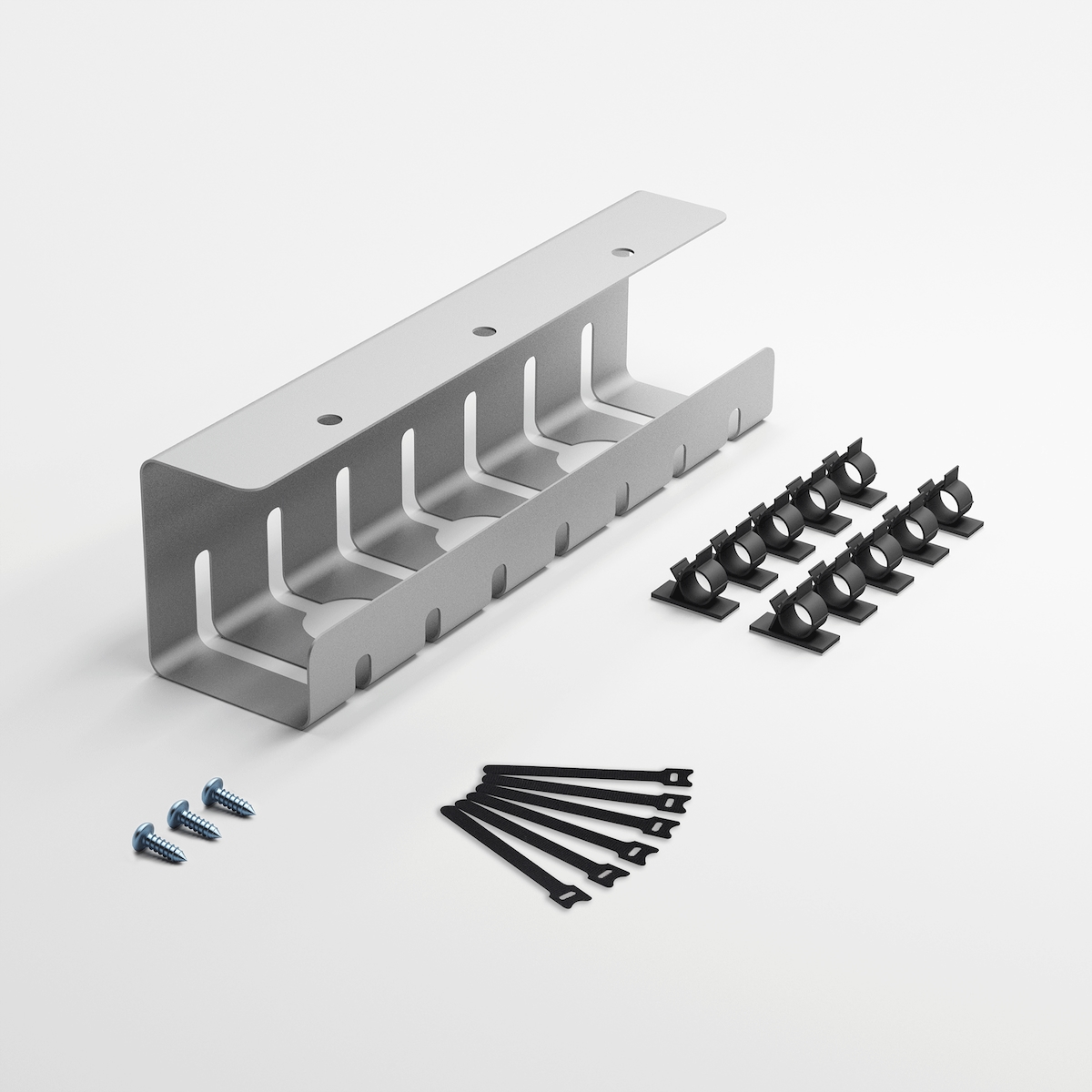 Albatros Kabelkanal Set A Silber – Kabelmanagement aus pulverbeschichtetem Stahl für Schreibtische Image
