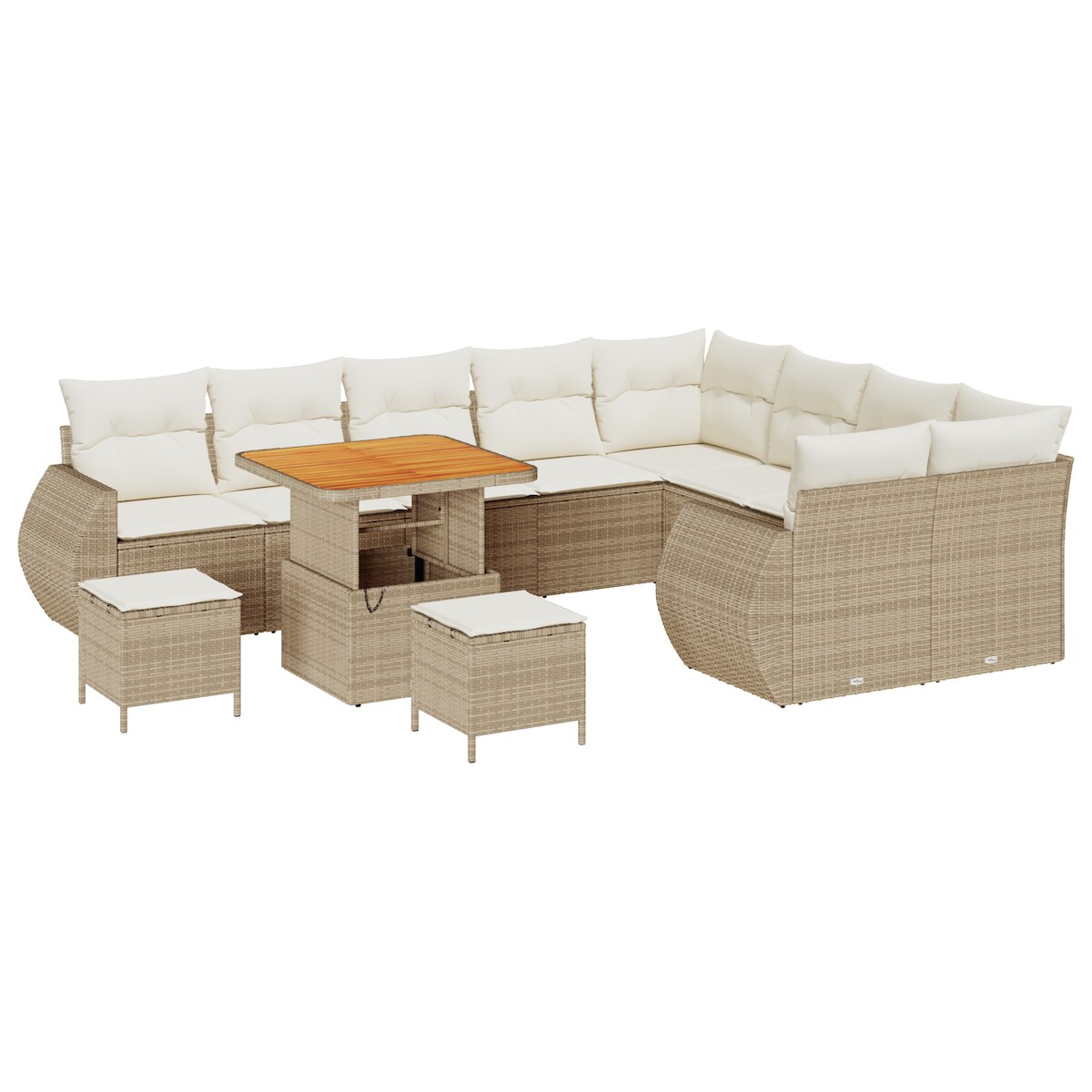 vidaXL 12-teiliges Garten-Sofa-Set mit Kissen in Beige aus Poly-Rattan und Akazie. Image