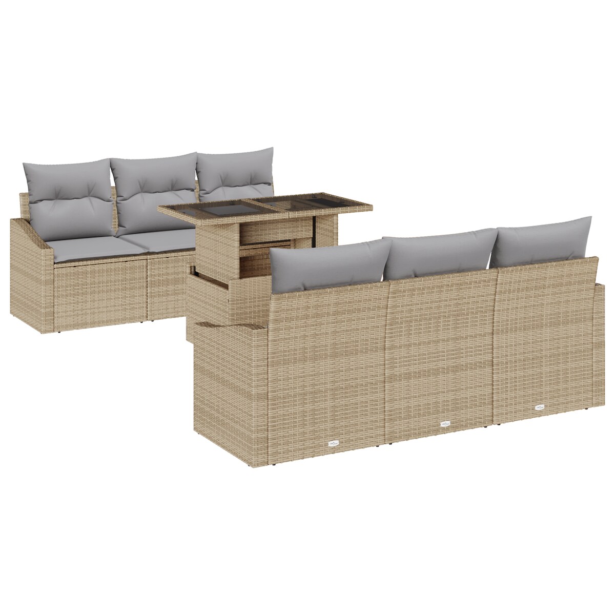 vidaXL 7-teiliges Garten-Sofa-Set mit beigen Kissen aus Polyrattan Image