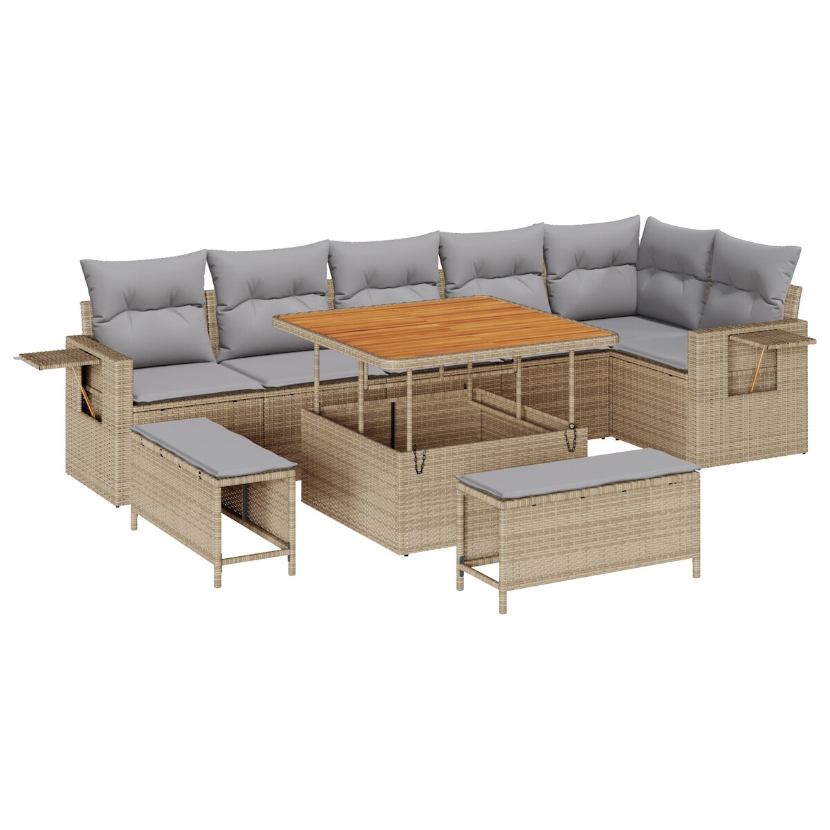 vidaXL 9-teiliges Garten-Sofa-Set mit Kissen Beige Poly Rattan Akazie Image