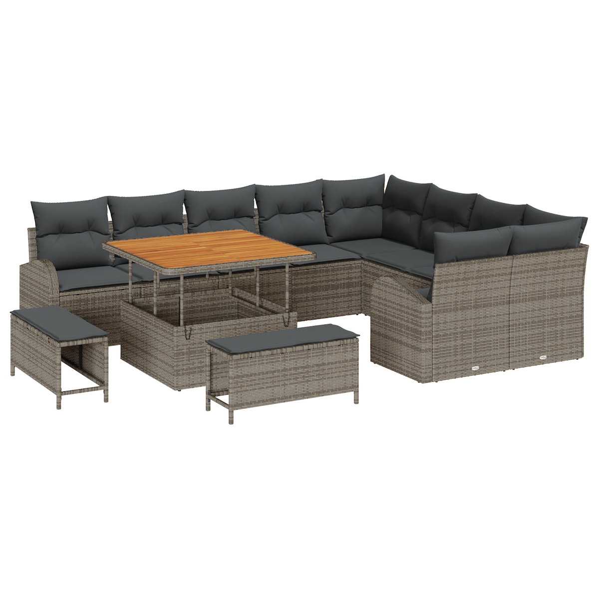 vidaXL 12-teiliges Garten-Sofa-Set mit Kissen grau Poly-Rattan Akazie Image