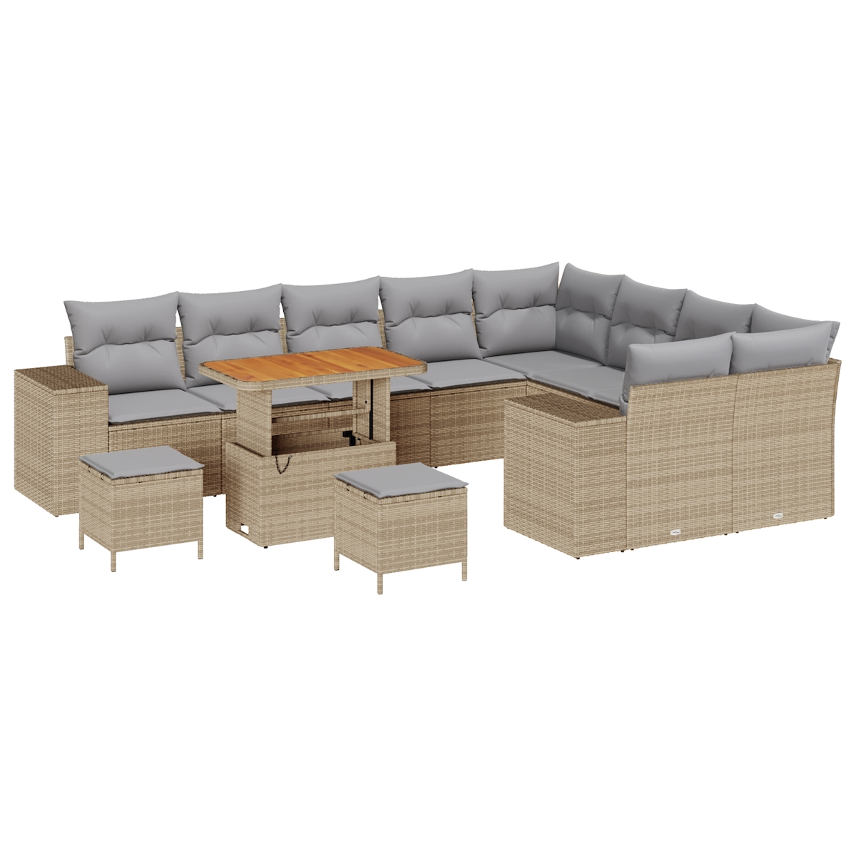 vidaXL 12-teiliges Garten-Sofa-Set mit Kissen in Beige aus Poly Rattan und Akazie Image
