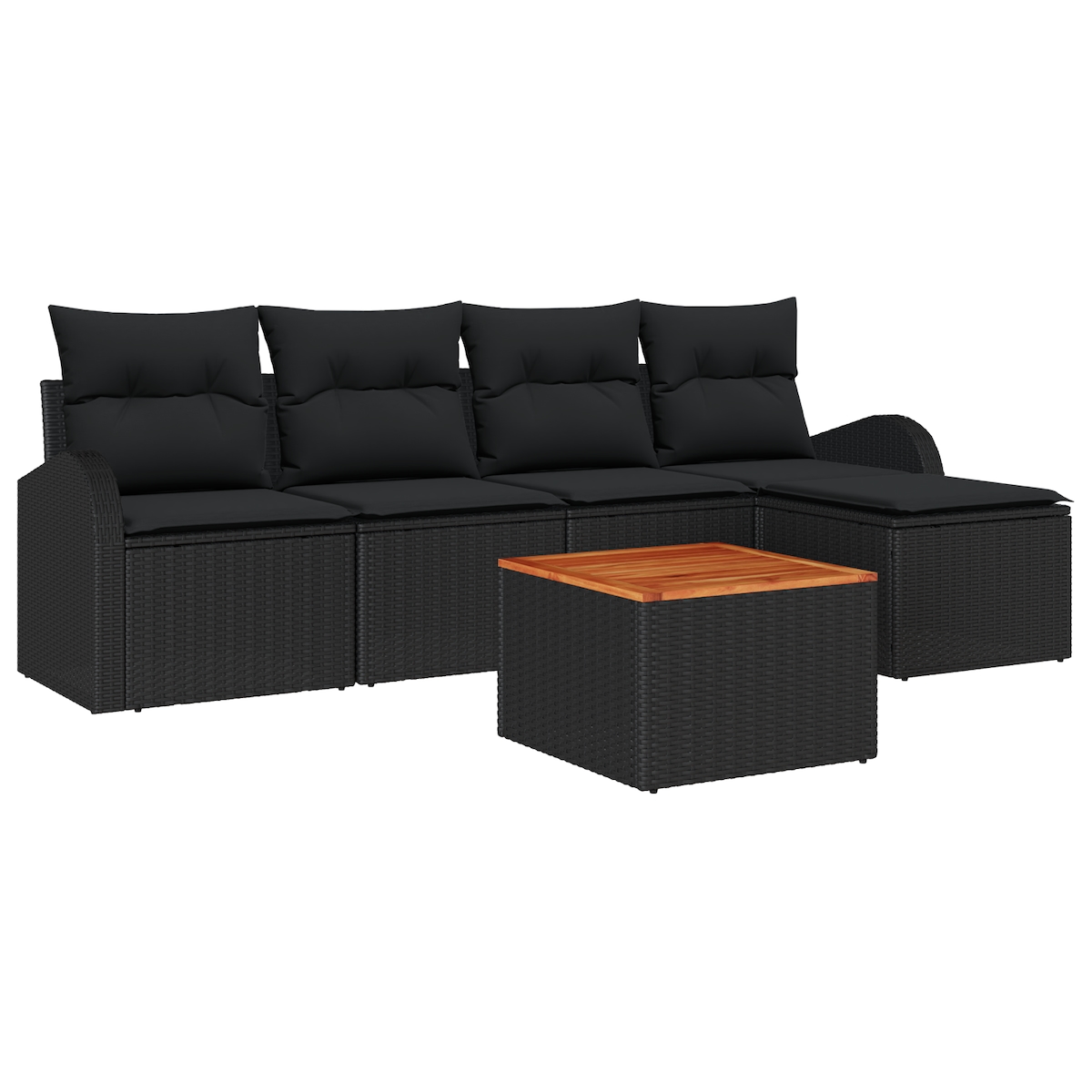 vidaXL 6-teiliges Garten Sofa Set mit Kissen Schwarz Poly-Rattan Akazie Image