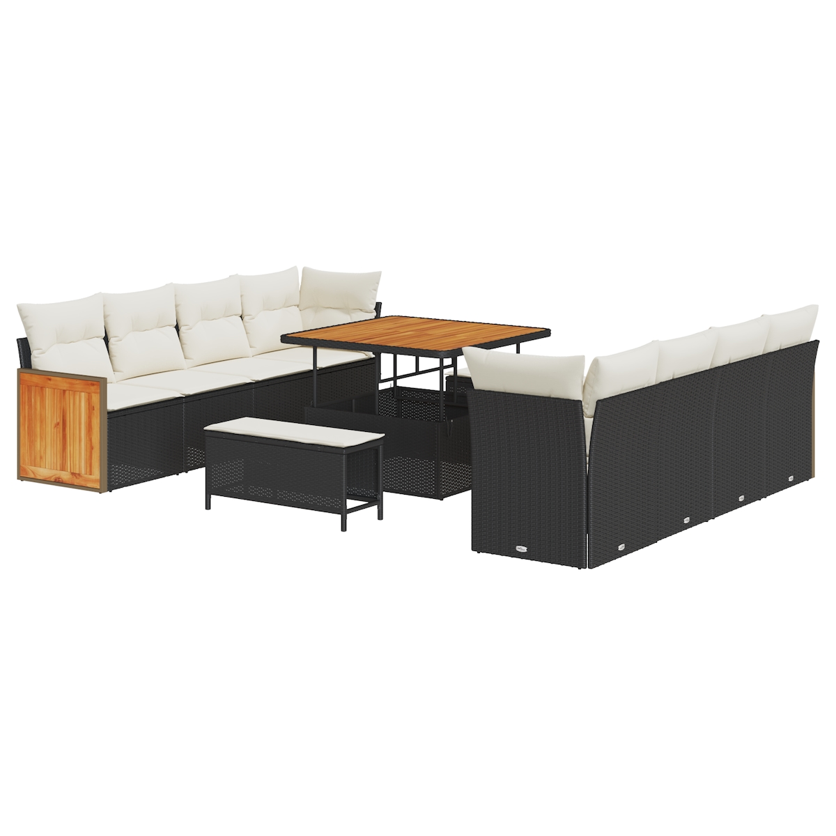 vidaXL 11-teiliges Garten Sofa Set mit Kissen Schwarz Poly Rattan Akazie Image