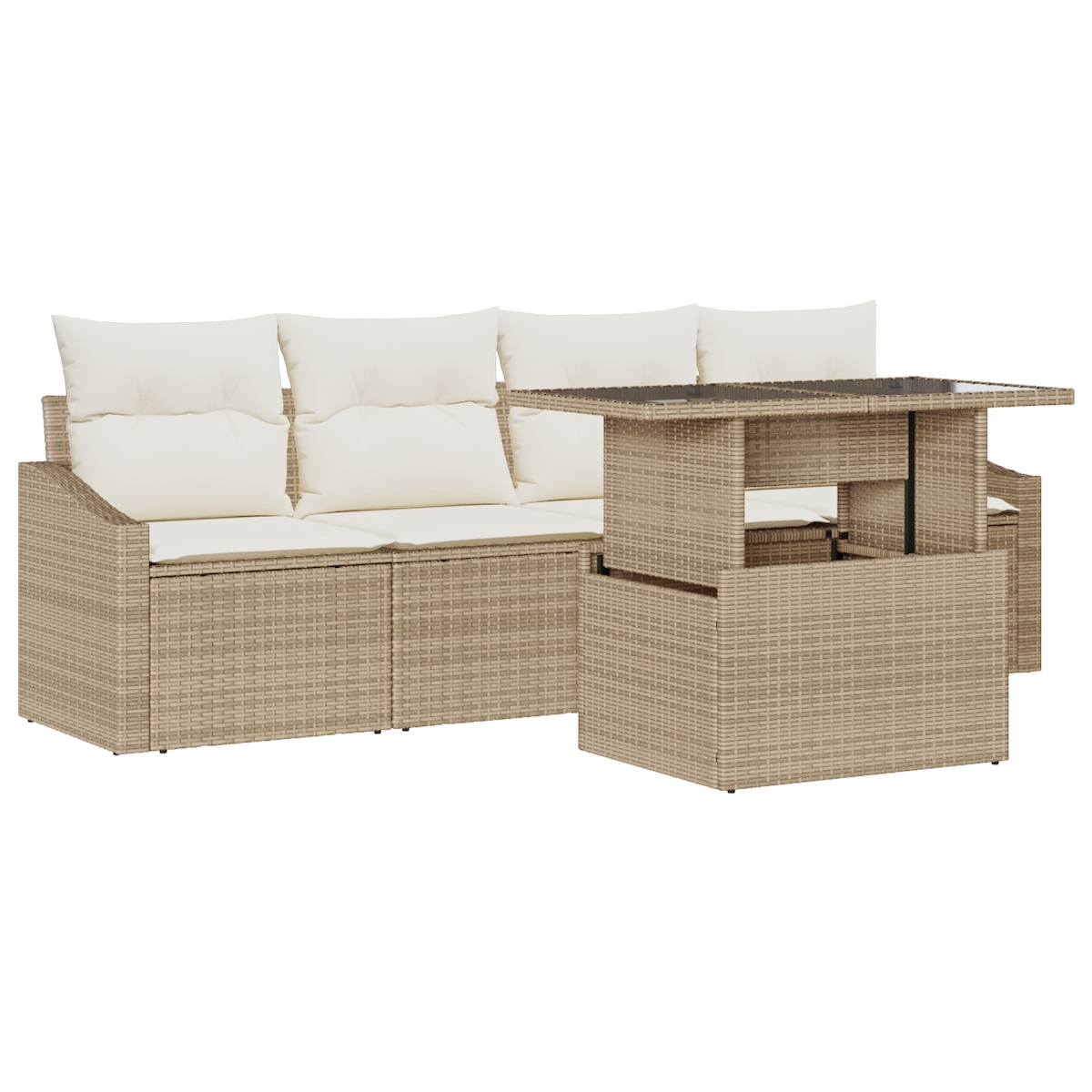 vidaXL 5-teiliges Gartensofa-Set mit Kissen in Beige aus Poly-Rattan Image