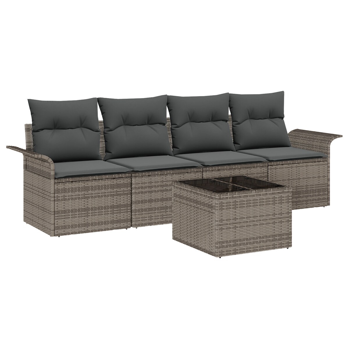 vidaXL 5-teiliges Garten-Sofa-Set mit Kissen - Graues Poly-Rattan Image
