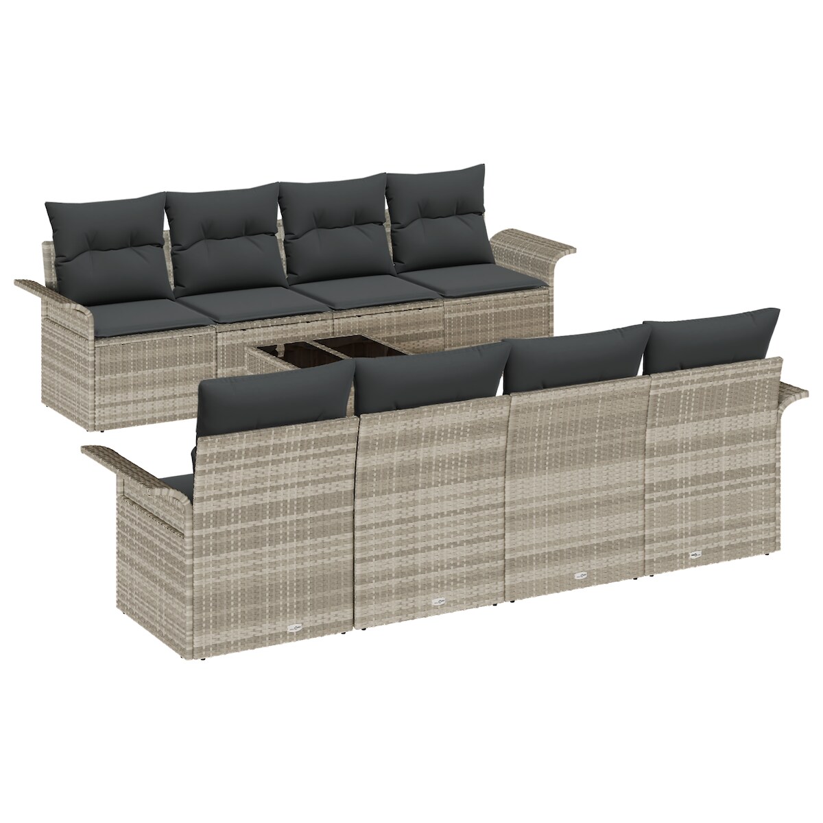 vidaXL 9-teiliges Gartensofa Set mit Kissen in Hellgrau aus Poly-Rattan. Image