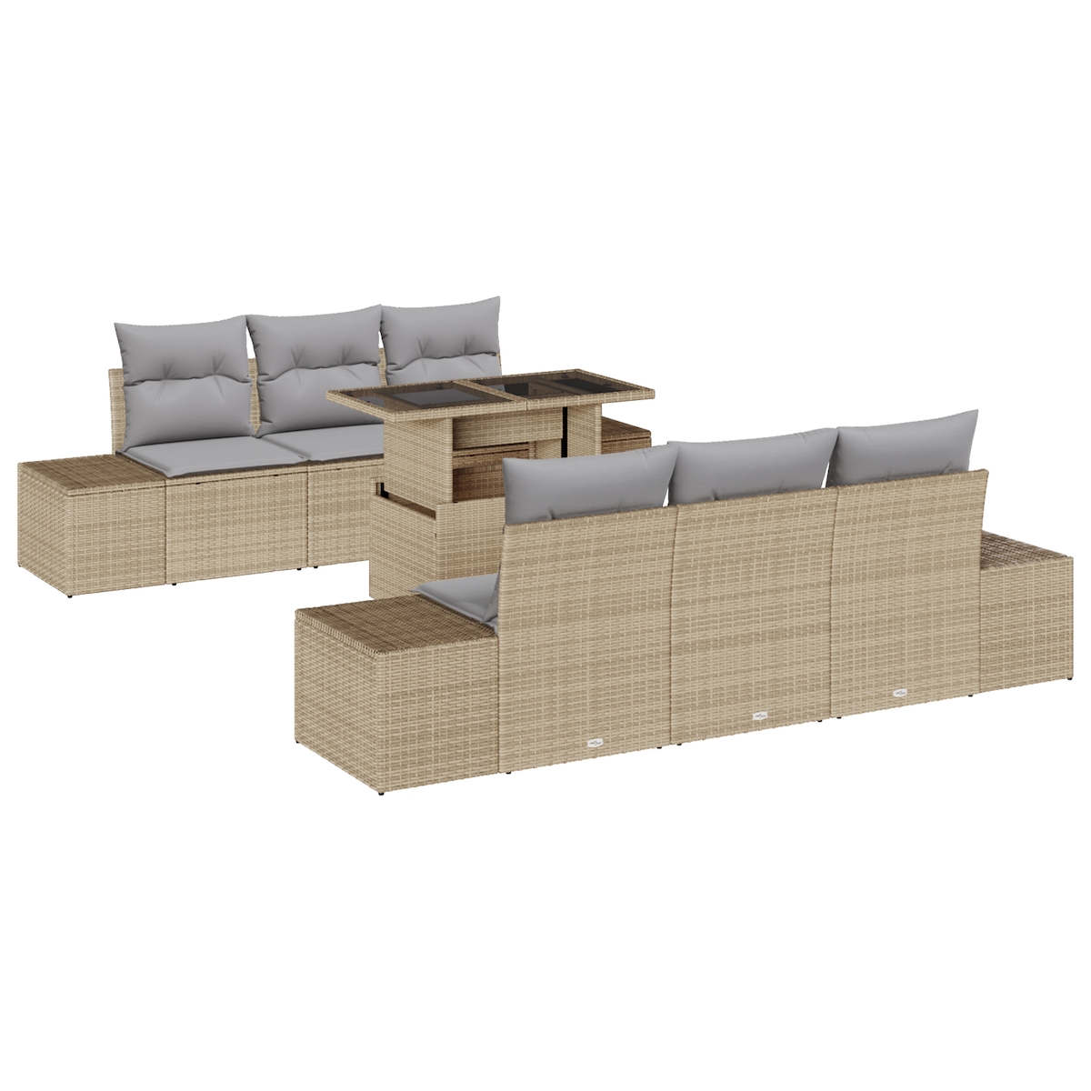 vidaXL 7-teiliges Garten-Sofa-Set mit Kissen in Beige aus Poly-Rattan Image