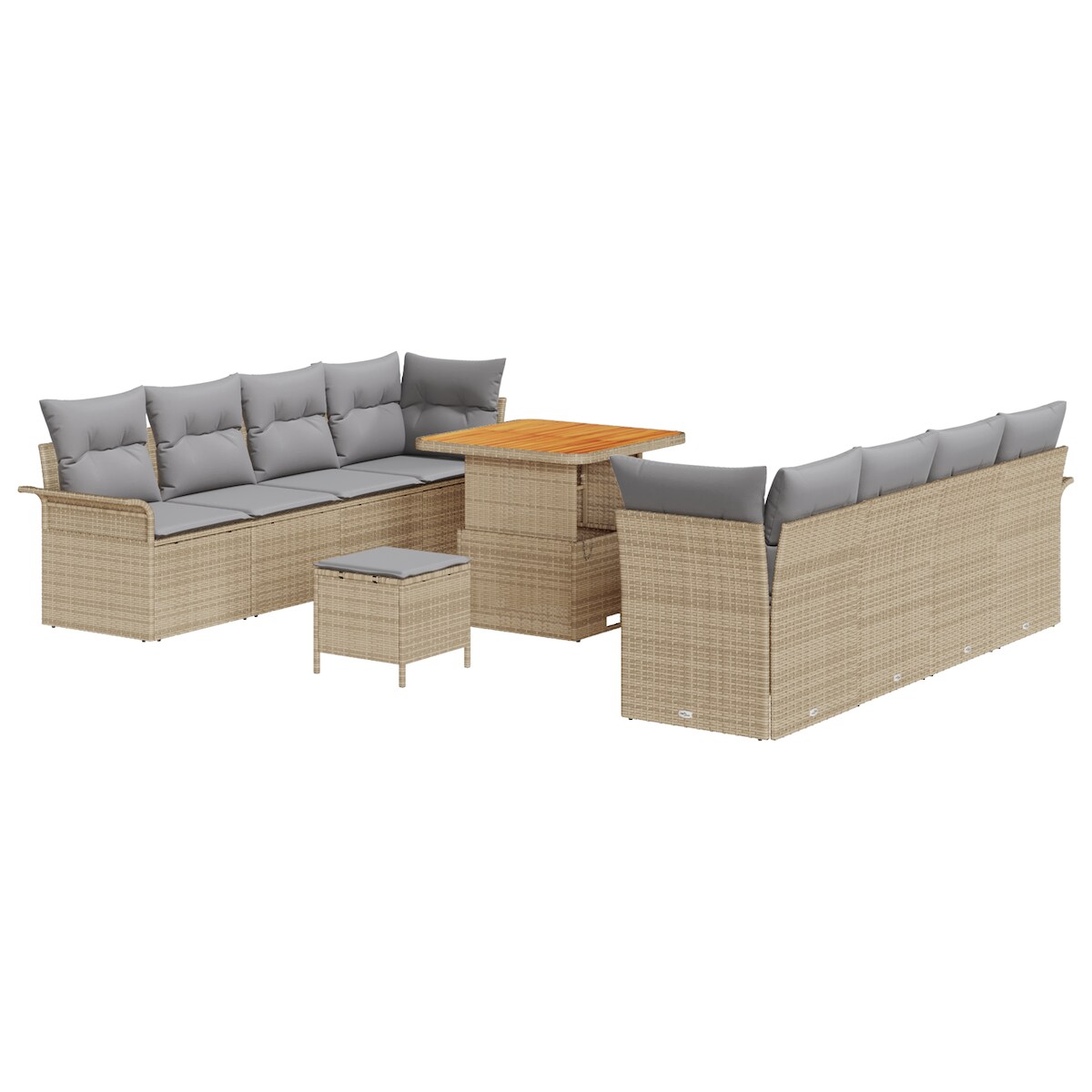 vidaXL 11-teiliges Gartensofaset mit Kissen in Beige aus Poly-Rattan und Akazie. Image