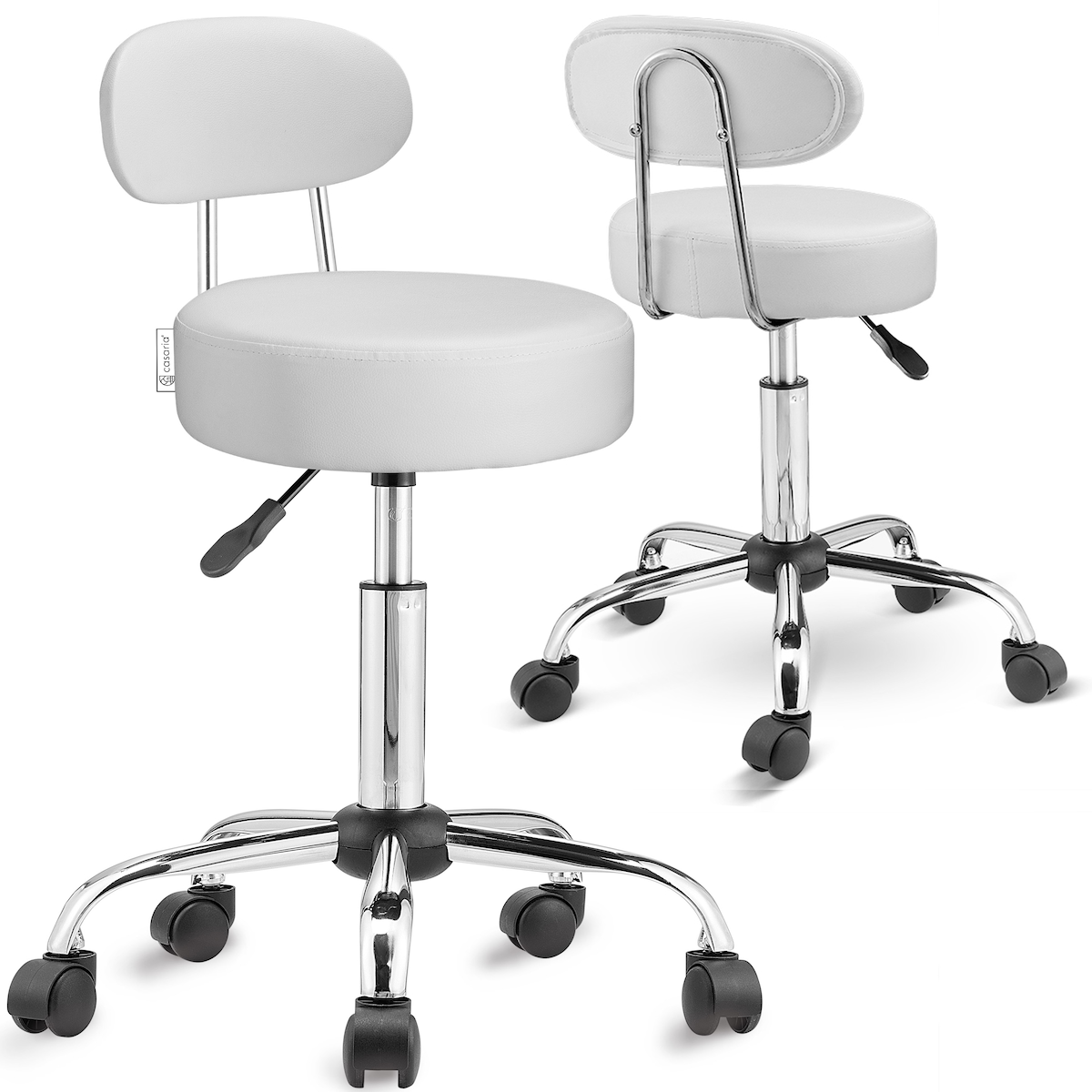 CASARIA® Rollhocker mit Lehne Höhenverstellbar 2er Set Weiß Image
