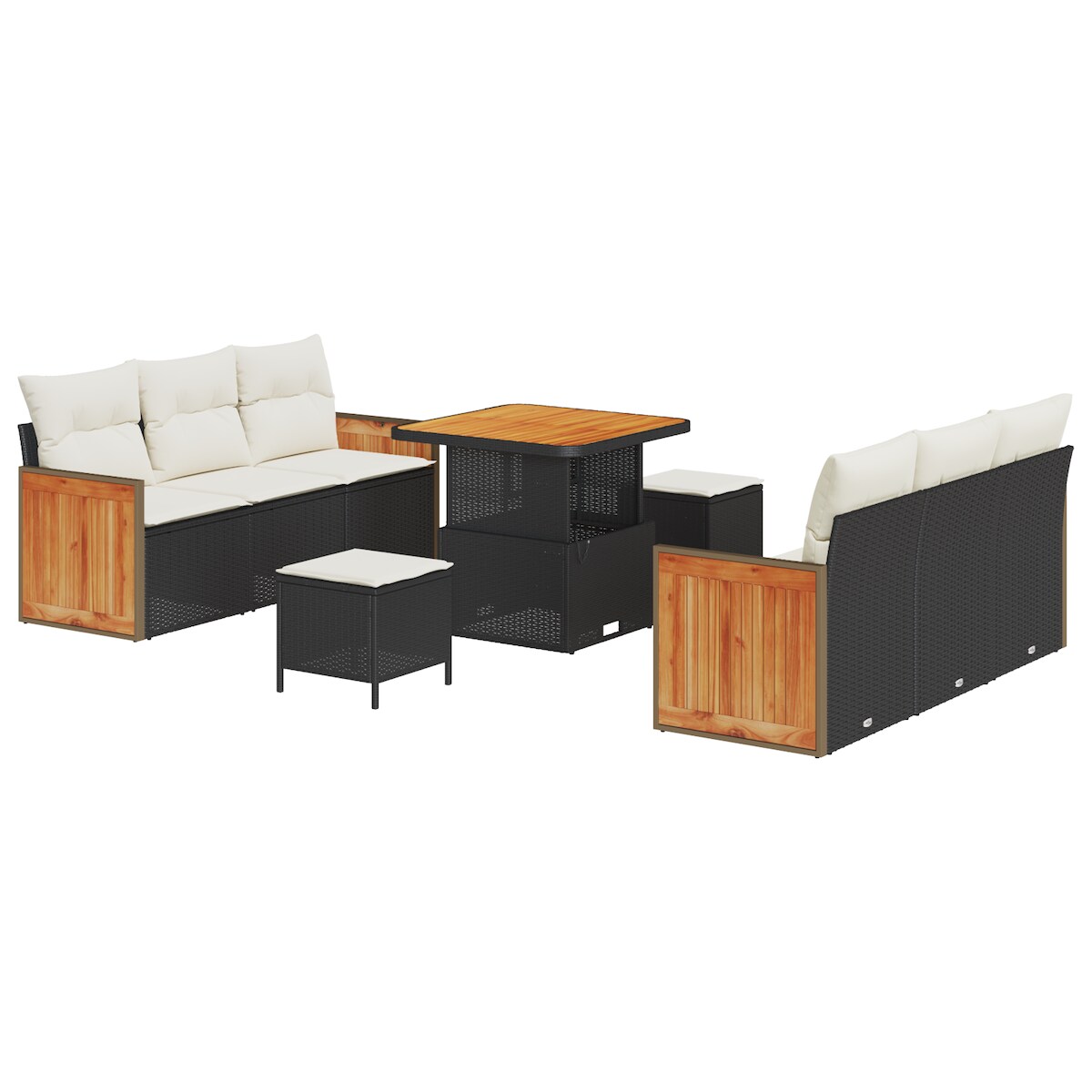 vidaXL 9-teiliges Garten-Sofa-Set mit Kissen Schwarz Poly-Rattan Akazie Image