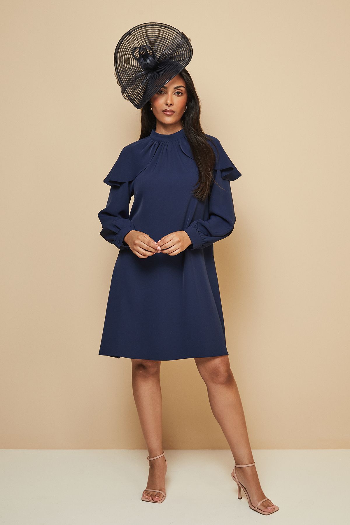 Wallis Womens Petite Frill Cape High Neck - Navy - Size 12 UK | Wallis Sale | Discount Designer Brands