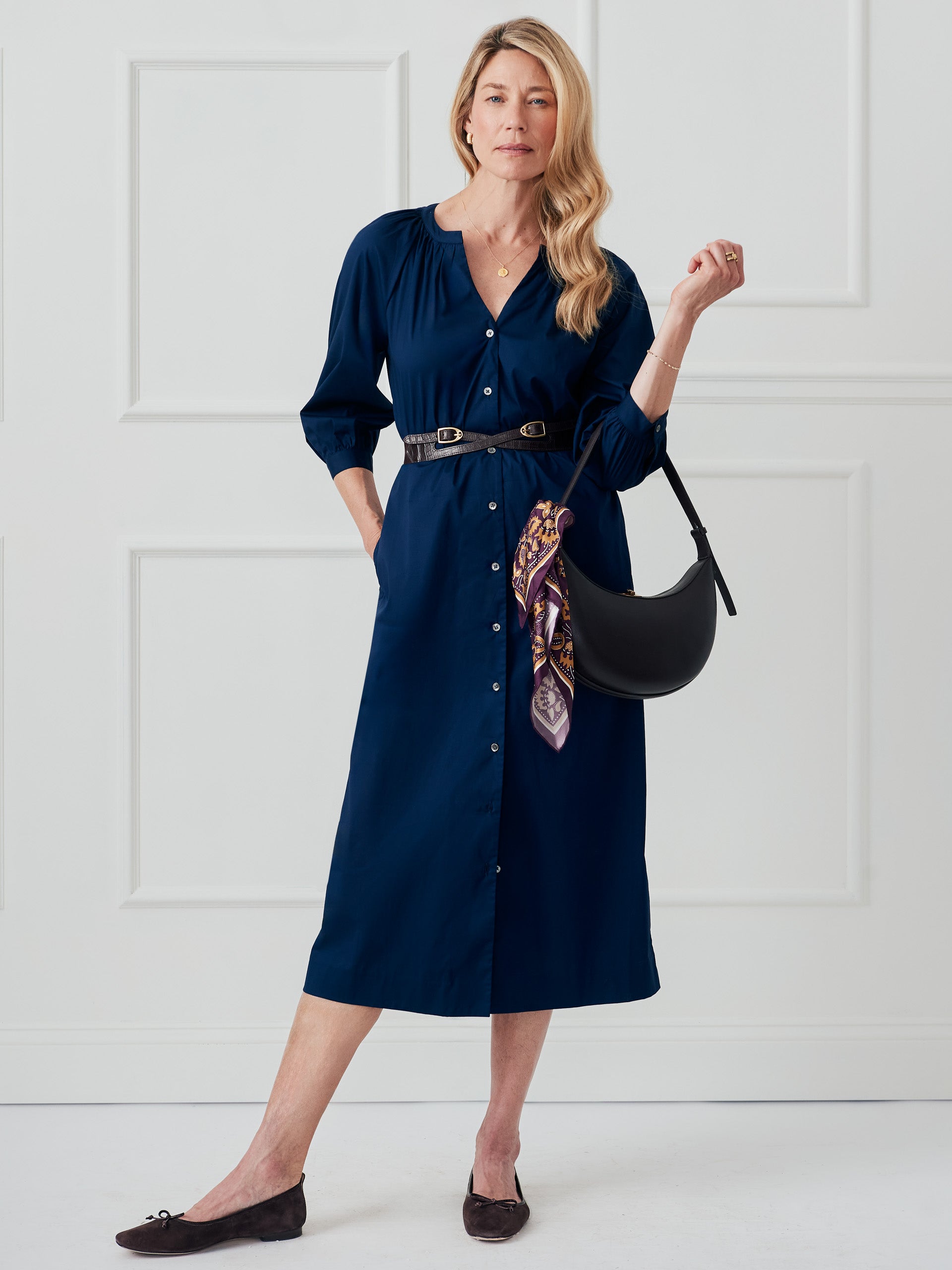 J.McLaughlin Women's Charlotta Dress Navy, Size Medium | Cotton/Tencel