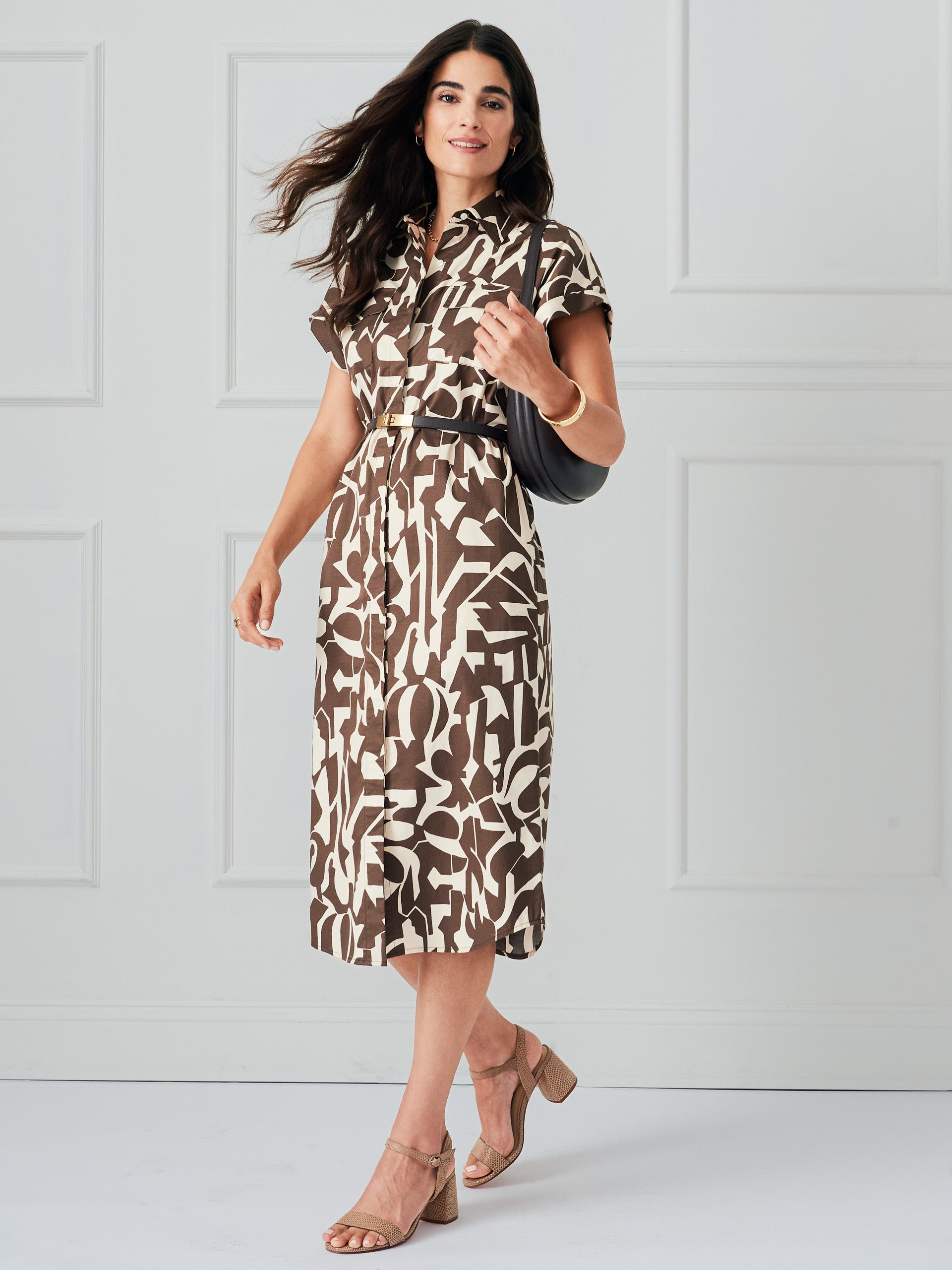 J.McLaughlin Women's Luciana Dress in Desert Vintage Brown/Vanilla, Size XL | Cotton/Spandex