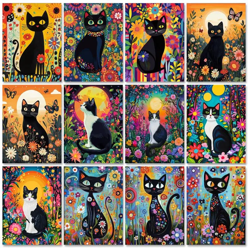 RUOPOTY bricolage cadre peinture par numéros 40x50 cm Kits chat et fleurs animaux dessin sur numéros pour adultes bricolage cadeau