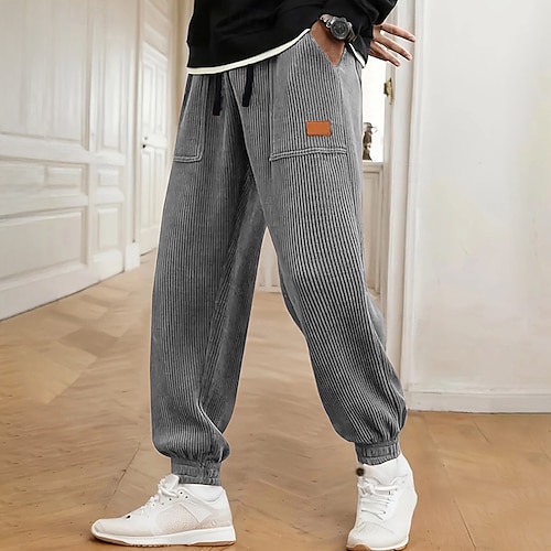 Herren Jogginghose Cordhose Tasche Elastischer Bund Kordelzug Einfach Komfort Sport im Freien Täglich Mode Lässig Dunkelbraun Schwarz Mikroelastisch Image