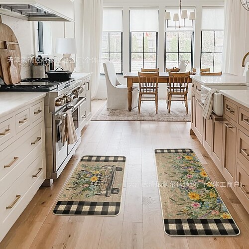 Lange Küchenmatte der Sonnenblumen-Serie – rutschfester, schmutzabweisender und saugfähiger Teppich für den Eingangsbereich Heimgebrauch Image