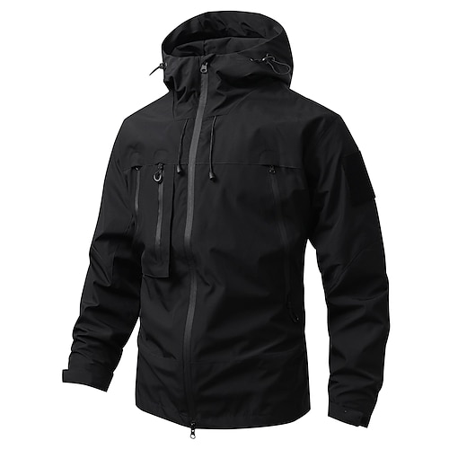 Herren Sport Jacke Regenmantel Wanderjacke Windjacke Outdoor Campen und Wandern Wasserdicht Windjacke Reißverschluss Mehrere Taschen Herbst Winter Ganzjahres Einfarbig Mode Streetwear Mit Kapuze Kurz Image