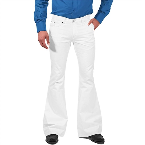 Herren Anzughose Disco-Hosen Schlaghosen Hose Tasche Knöpfe Einfach Komfort Formell Party Arbeit Mode Lässig Schwarz Weiß Mikroelastisch Image