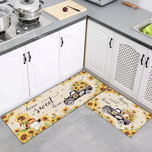 Lange Küchenmatte der Sonnenblumen-Serie – rutschfester, schmutzabweisender und saugfähiger Teppich für den Eingangsbereich Heimgebrauch Image