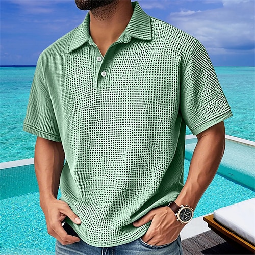 Herren Cordhemd Golfshirt Arbeit Lässig Revers Kurzarm Basic Modern Einfach Knöpfe Sommer Normale Passform Schwarz Weiß Hellgrün Rote Marineblau Dunkelgrün Cordhemd Image