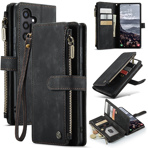 Handyhülle für Samsung Galaxy S25 S25 Edge S24 S24 FE S23 Ultra Plus S22 Plus Ultra A56 A36 A16 A55 5G Geldbörse Hülle mit Reißverschluss und Lanyard Kickstand TPU PU Leder Image