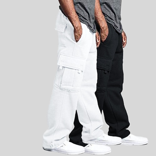 Herren Cargo-Jogginghose Jogginghose Fleecehose Hose Kordelzug Elastischer Bund Mehrere Taschen Einfarbig Warm Feuchtigkeitsableitend Volle Länge Lässig Täglich Laufen Mode Streetwear Image