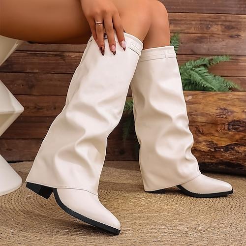 Damen Stiefel Schluffige Stiefel Täglich Blockabsatz Spitze Zehe Lässig Kunstleder Loafer Schwarz Beige