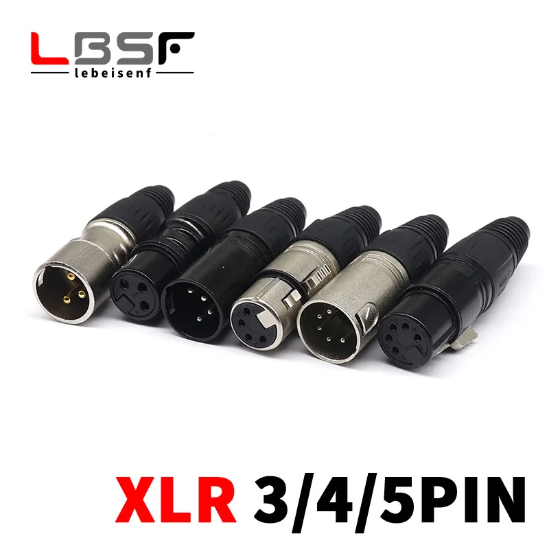 XLR 3/4/5 Pin Stecker/Buchse Mikrofon Audio Kabel Stecker Stecker Kanone MIC Kabel Terminal Schwarz Silber Mikrofon Stecker Image