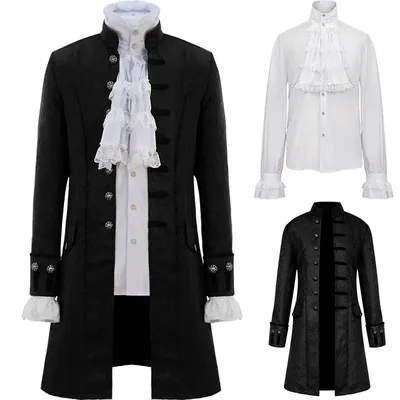 Herren Steampunk Trenchcoat/Hemd Vintage Prinz Mantel Mittelalter Renaissance Jacke Viktorianisch Edwardian Cosplay Kostüm Image
