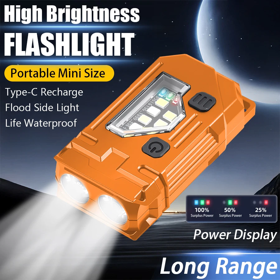 Mini-Schlüsselanhänger, EDC-Taschenlampe, USB wiederaufladbar, magnetische Taschenlampe, LED-Taschenlampe mit Stiftclip, Notfall-Arbeitslaterne für den Außenbereich Image