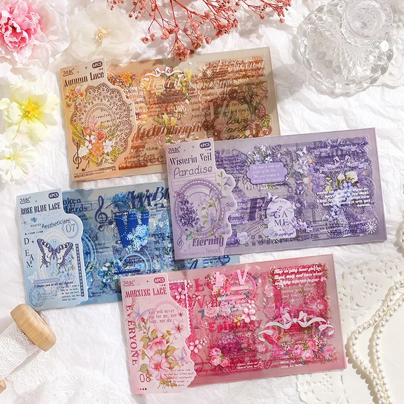 6 Blatt Aquarell-Aufkleber-Set, Kreativität, dekorativ, Handkonto, Tagebuch, Album, Scrapbooking, Zubehör, Bastelbedarf Image