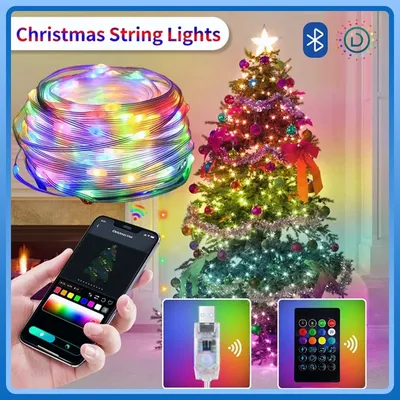 RGB IC Smart String Fairy Lights USB Bluetooth App Fernbedienung Twinkle Lights Outdoor Gartendekoration für Weihnachten Hochzeit