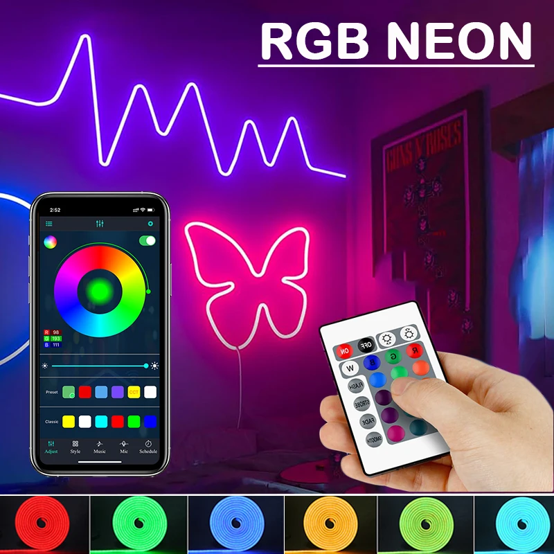RGB Neon LED Streifen Lichter, LED Neon Lichterketten mit App Fernbedienung, Musik Synchronisierung, Flexible DIY Lichter Design für Schlafzimmer Image