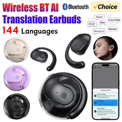 Intelligente Echtzeit-Übersetzungs-Ohrhörer (mit Standardmodus) – kabelloses Bluetooth 5.3 für 144 Sprachen | KI-betriebener Sprachassistent Image