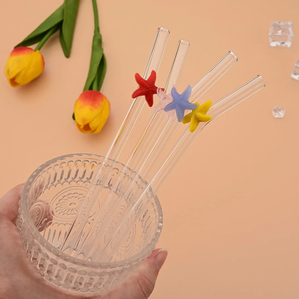 4Pcs Wiederverwendbare Seestern Glas Strohhalme Umweltfreundliche Trinkhalme Für Smoothies Cocktails Bar Zubehör Neue Heißer Verkauf Trendy Image