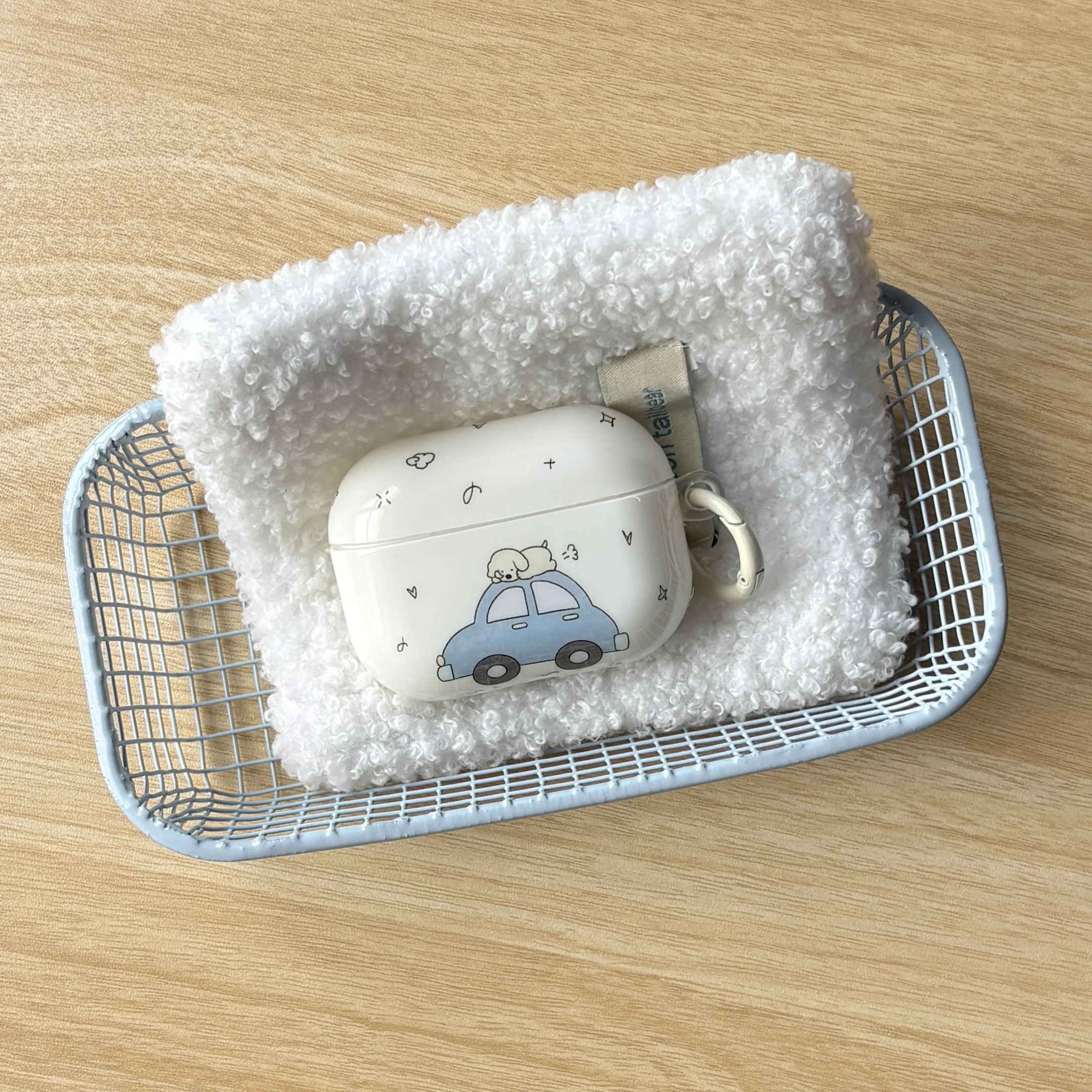 Einfache süße Linie Hund blau Auto Cartoon Muster schützende Kopfhörerhülle mit weißen Ringen Abdeckung für AirPods 1 2 3 4 Pro2 Pro3 Image