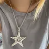 Frauen Gothic Hip Hop Silber Farbe Pentagramm Stern Kette Halskette Y2K Schmuck Übertrieben Metall Großen Seestern Anhänger Halskette