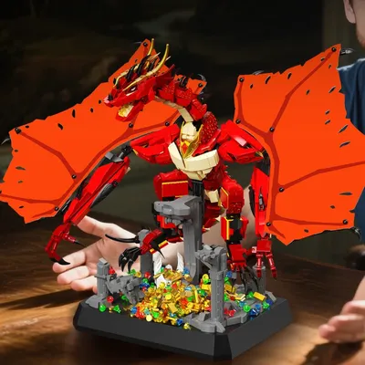 2025 Technischer Feuerdrache, magischer Mythos, Tiermodell, berühmtes Filmbausteinmodell, kreative DIY-Tischdekoration für Kinder Image