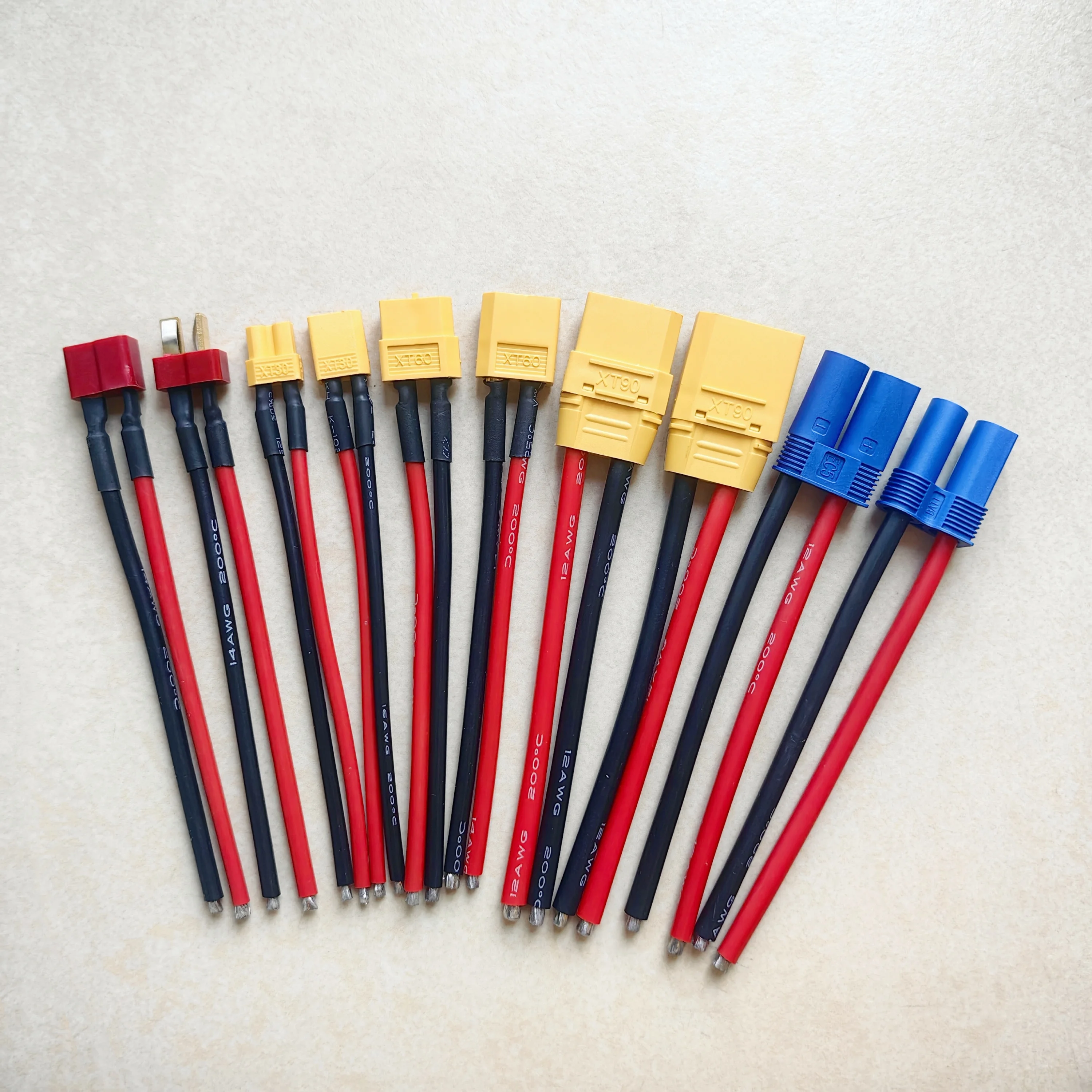 XT60 XT30 XT90 T-Stecker Stecker/Buchse Stecker mit 100 mm 12/14/16 AWG Silikondraht für RC-Batteriekabel Image